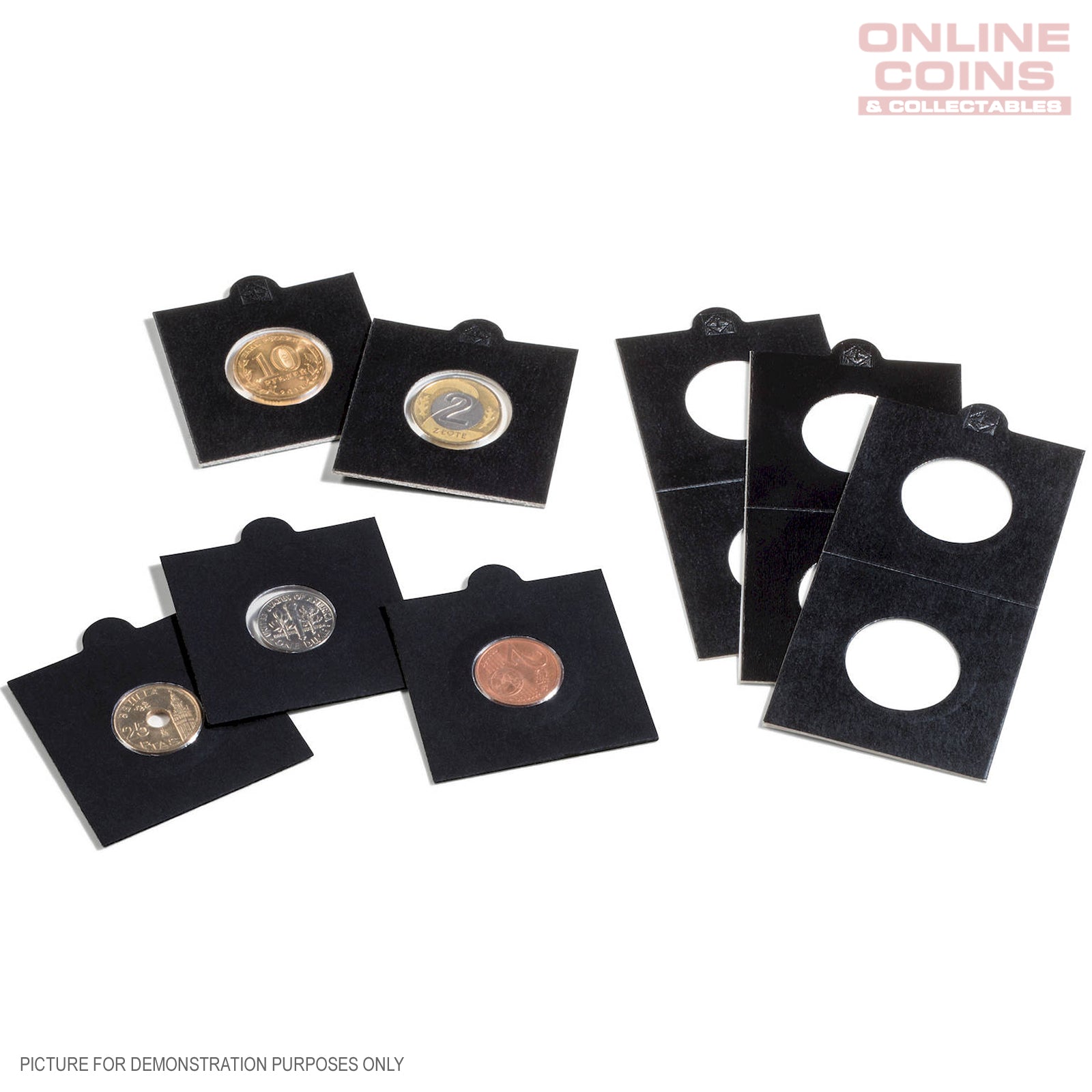 Lighthouse MATRIX BLACK 22.5mm Self Adhesive 2"x2" MATRIX Coin Holders x 25 - 2c & $2